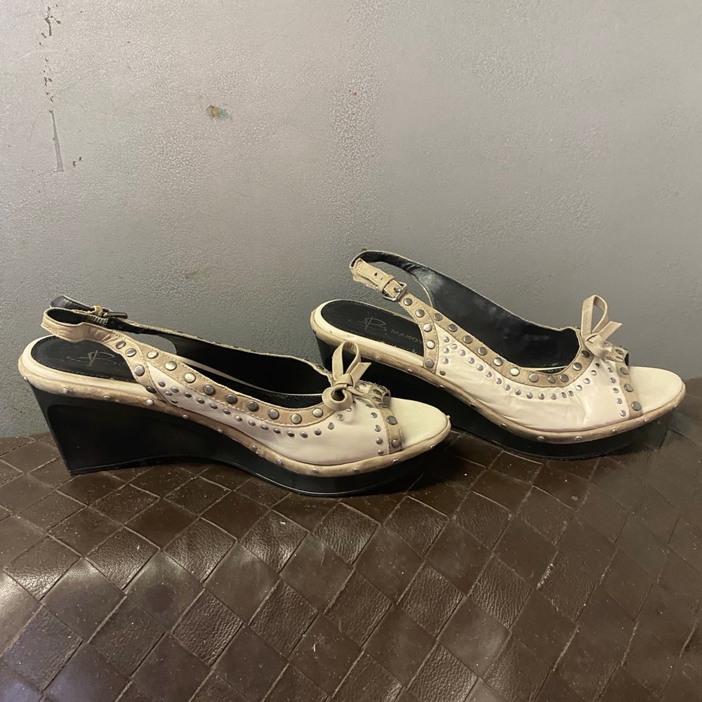 Women’s Beige Studded Slingback Wedge Heels